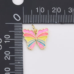 18K Gold Filled Colorful Rainbow Enamel Butterfly Charm, Monarch Butterfly Pendant for Necklace Bracelets Earring Jewelry Making Supply, CP2202