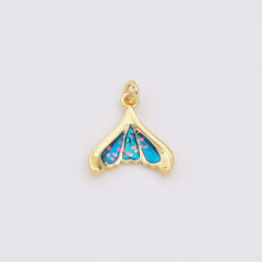 18K Gold Filled Opal Whale Mermaid Dolphin Tail Charm, Ocean Under The Sea Pendant for Necklace Bracelet DIY Jewelry Making Supply, CP2211