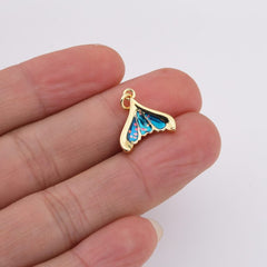 18K Gold Filled Opal Whale Mermaid Dolphin Tail Charm, Ocean Under The Sea Pendant for Necklace Bracelet DIY Jewelry Making Supply, CP2211