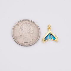 18K Gold Filled Opal Whale Mermaid Dolphin Tail Charm, Ocean Under The Sea Pendant for Necklace Bracelet DIY Jewelry Making Supply, CP2211