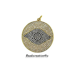 18K Gold Filled Small/Large Gold Evil Eye Charm, Cubic Zirconia Micro Pave Evil Eye Pendant, Evil Eye Necklace, Evil Eye Charm, 38x33mm, CP238