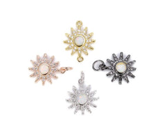 18K Gold Filled Opal Sunburst Charm Pendant, CZ Micro Pave Opal Sunburst Pendant, Sun Charm, Necklace Bracelet Charm, 19x14mm, CP244