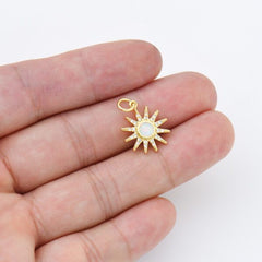18K Gold Filled Opal Sunburst Charm Pendant, CZ Micro Pave Opal Sunburst Pendant, Sun Charm, Necklace Bracelet Charm, 19x14mm, CP244
