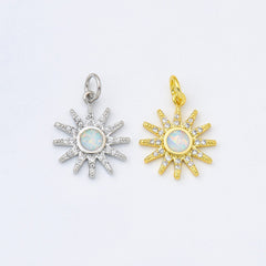 18K Gold Filled Opal Sunburst Charm Pendant, CZ Micro Pave Opal Sunburst Pendant, Sun Charm, Necklace Bracelet Charm, 19x14mm, CP244