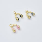 Gold Filled Headphone Charm, Enamel Music Headset Connector for DIY Necklace Bracelet Jewelry Making Supplies Cute Audio Charm, CP2445