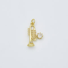 Gold Filled Trumpet Pendant Charm, Musical Instrument Jewelry, Gift for Musicians, Brass Music Charm, Trumpet Necklace, CP2451