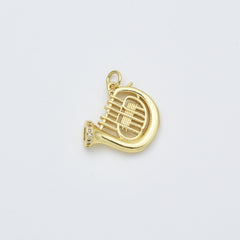 Gold Filled French Horn Pendant Charm, Musical Instrument Jewelry, Brass Charm, Music Lover Gift, Gold Music Charm, CP2452