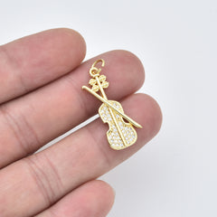 Gold Filled Violin Pendant Charm, Musical Instrument Jewelry, Gift for Musicians, Gold Music Charm, Violin Necklace, CP2454