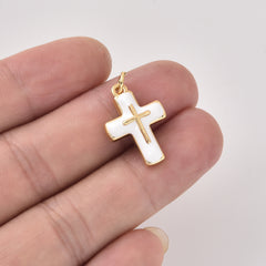Gold Filled White Enamel Cross Pendant Charm, Christian Jewelry, Religious Necklace Charm, Gift for Her, Faith Jewelry, CP2458