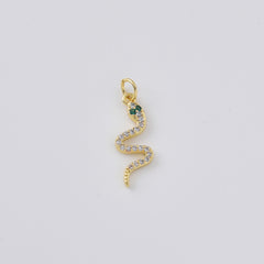 Gold Filled CZ Snake Charm, Crystal Serpent Pendant, Pave Snake Jewelry Finding, Snake Necklace Bracelet DIY Charm, Unique Gift, CP2472