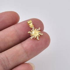 Gold Filled CZ Sun Charm, Pave Sun Pendant, Celestial Jewelry Finding, Sun Necklace Bracelet DIY Charm, Zodiac Inspired Pendant, CP2474