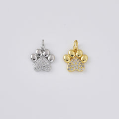 Gold Filled CZ Paw Print Charm, Pet Paw Pendant, Dog Paw Charm, Cat Paw Pendant, Animal Lover Charm, DIY Jewelry Supply, CP2476A