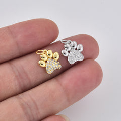 Gold Filled CZ Paw Print Charm, Pet Paw Pendant, Dog Paw Charm, Cat Paw Pendant, Animal Lover Charm, DIY Jewelry Supply, CP2476A