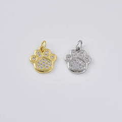Gold Filled CZ Paw Charm, Pave Paw Print Pendant, Animal Footprint Jewelry Finding, Pet Lover Necklace Bracelet DIY Charm, CP2476