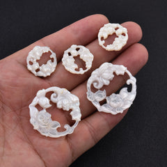 Mother of Pearl Peony Charm, Carved Shell Floral Pendant, Flower Wreath Jewelry Finding, DIY Necklace Bracelet Charm, Gift for Her, CP2528