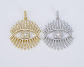 18K Gold Filled Cubic Zirconia Evil Eye Eyelash Charm Pendant, CP371