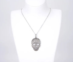 Skull Head Add-On Charm Pendant in Silver, Men’s Jewelry Making Necklace, Full Clear CZ Micro Pave Skeleton Pendant, Skull Head, CP786