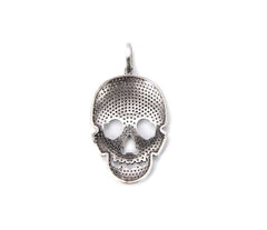 Skull Head Add-On Charm Pendant in Silver, Men’s Jewelry Making Necklace, Full Clear CZ Micro Pave Skeleton Pendant, Skull Head, CP786