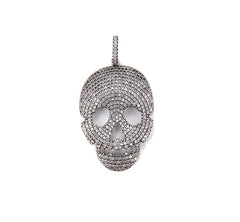 Skull Head Add-On Charm Pendant in Silver, Men’s Jewelry Making Necklace, Full Clear CZ Micro Pave Skeleton Pendant, Skull Head, CP786