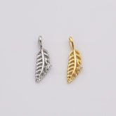 18K Gold Filled Gold Feather Charm Pendant, CZ Micro Pave Feather/Leaf Charms, 17X6MM I CP386