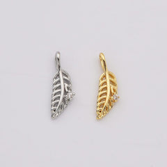 18K Gold Filled Gold Feather Charm Pendant, CZ Micro Pave Feather/Leaf Charms, 17X6MM I CP386