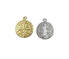 18K Gold Filled Saint Benedict Medallion Pendant, San Benito Charm, Religious Pendants, Carved -Whitegold/Gold Rosary Benediction Charms,DIY, 29x25mm| CP508