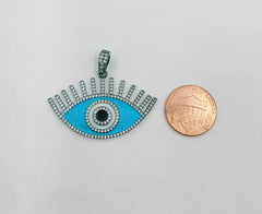 Enamel Evil Eye Long Eyelashes Evil Eye Charm Pendant, Evil Eye Necklace, Evil Eye Bracelet, Evil Eye Pendant, 40x25mm, CP512