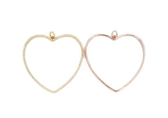 18K Gold Filled Open Heart Charm, Cubic Zirconia Gold Open Heart Pendant, DIY Jewelry Making 49x48mm, CP522