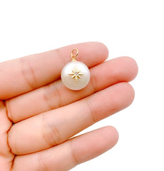 18K Gold Filled Freshwater Pearl Star Charm Pendant, CZ Micro Pave Star Pendant, Star Charm, Starburst Charm, Star, 15mm, CP532A