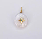 18K Gold Filled Freshwater Pearl Star with Turquoise CZ Charm Pendant, CZ Micro Pave Star Pendant, Starburst Charm, 18x15mm, CP532
