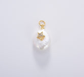 18K Gold Filled Fresh Water Pearl Star, Pearl Star Pendant, Dainty Star Charm, Micro Pave Star, Pearl Star, Charm, DIY Jewelry Making, 20x13mm, CP537