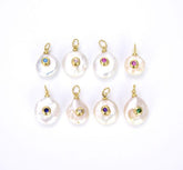 14K Gold Filled Fresh Water Pearl Round Shape Charm Clear CZ, Evil Eye Charm, Gold Evil Eye, Evil Eye Pendant, Jewelry Making 21x13mm, CP543