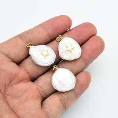 18K gold Filled Fresh Water Pearl Star, Pearl Star Pendant, Dainty Star Charm, Micro Pave Star, Pearl Star, Charm, DIY Jewelry Making, 15x11mm, CP545