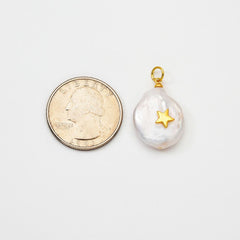 18K gold Filled Fresh Water Pearl Star, Pearl Star Pendant, Dainty Star Charm, Micro Pave Star, Pearl Star, Charm, DIY Jewelry Making, 15x11mm, CP545