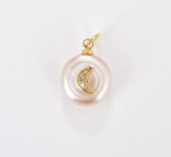 14K Gold Filled Freshwater Pearl Crescent Moon CZ Micro Pave Charm, Pearl Moon Pendant, Moon Charms, Crescent Necklace, 18x12mm, CP548