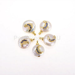 18K Gold Filled Fresh Water Pearl Crescent Moon, Crescent Moon Pendant, Gold Crescent Charm, Moon Necklace, Jewelry Making, 14x10mm, CP549