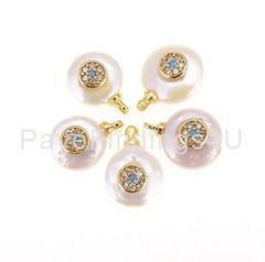 18K Gold Filled Fresh Water Pearl Evil Eye Charm, Evil Eye Necklace, Micro Pave Evil Eye, Evil Eye Pendant, Jewelry Making, 14x10mm, CP551