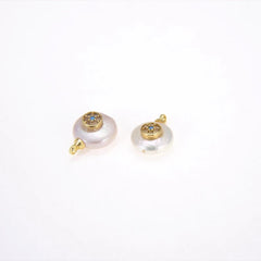 18K Gold Filled Fresh Water Pearl Evil Eye Charm, Evil Eye Necklace, Micro Pave Evil Eye, Evil Eye Pendant, Jewelry Making, 14x10mm, CP551