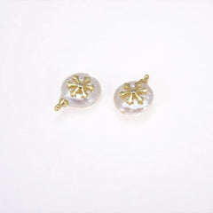 14K Gold Filled Fresh Water Pearl Snowflake Charm Pendant, CZ Micro Pave Snowflake Charms for Jewelry Making Christmas Charms 15x11mm, CP552