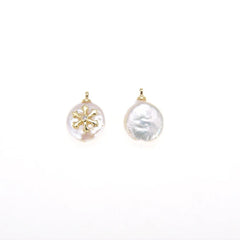 14K Gold Filled Fresh Water Pearl Snowflake Charm Pendant, CZ Micro Pave Snowflake Charms for Jewelry Making Christmas Charms 15x11mm, CP552