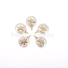 14K Gold Filled Fresh Water Pearl Snowflake Charm Pendant, CZ Micro Pave Snowflake Charms for Jewelry Making Christmas Charms 15x11mm, CP552