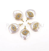 18K Gold Filled Fresh Water Pearl Evil Eye Charm, Evil Eye Necklace, Micro Pave Evil Eye, Evil Eye Pendant, Jewelry Making, 15x11mm, CP554