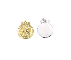 22K Gold Filled Greek Coin Charm Pendant, Silver, Greek Coins, Spanish Coins, Ancient Roman Coin, Medallion 18x15mm, CP631