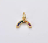14K Gold Filled Tiny Colorful Cubic Zirconia Micro Pave Rainbow Charm, 10x8mm, CP637
