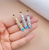 18K Gold Filled Micro Pave Vertical Bar Evil Eye Star Necklace, 38x7mm, CP658