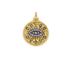 24K Gold Filled Eyelash Evil Eye Charm, CZ Micro Pave Evil Eye Pendant, Evil Eye Bracelet Charm, Evil Eye Jewelry, 20x15mm, CP671