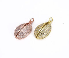 22K Gold Filled Cowrie Shell Charm Pendant, CZ Micro Pave Cowrie Shell Pendant, Cowrie Bracelet, Seashell Charm, Shell, 23x12mm, CP675