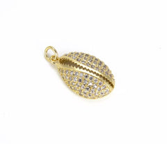 22K Gold Filled Cowrie Shell Charm Pendant, CZ Micro Pave Cowrie Shell Pendant, Cowrie Bracelet, Seashell Charm, Shell, 23x12mm, CP675