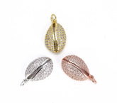 22K Gold Filled Cowrie Shell Charm Pendant, CZ Micro Pave Cowrie Shell Pendant, Cowrie Bracelet, Seashell Charm, Shell, 23x12mm, CP675