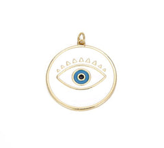 14K Gold Filled Round Enamel Evil Eye Charm, Enamel Evil Eye, Evil Eye Necklace, Evil Eye Charm, Evil Eye Pendant, Evil Eye, 33x28mm, CP678